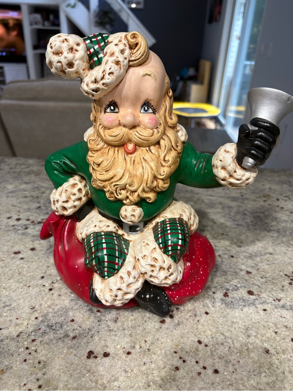 Green & Red Santa Figurine Holiday Decor with Bell